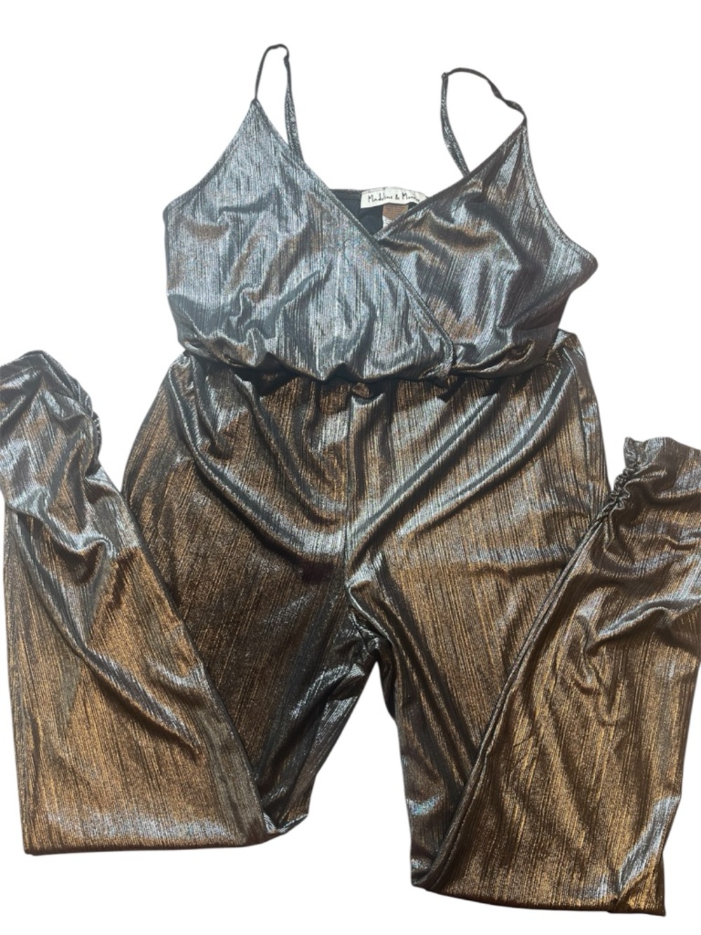 Madeline & Monroe women’s size M Metallic Silver Shimmer Jumpsuit#L160